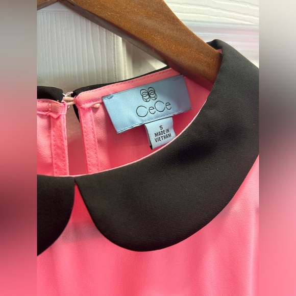 CeCe Hot Pink Black Doll Collar Short Sleeve Blouse - Picture 4 of 11